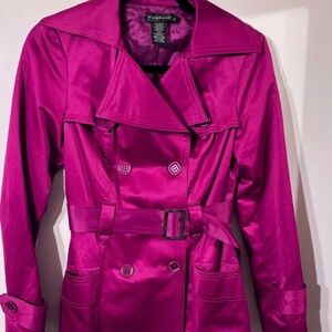 Rampage Double Breasted Trench Coat Knee Length Hot Pink Sz Small